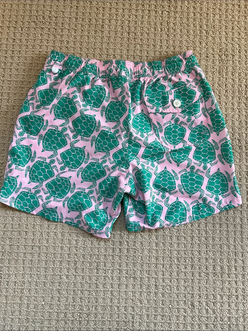 J. Crew Pink Swim Trunks with Green Turtle Print
